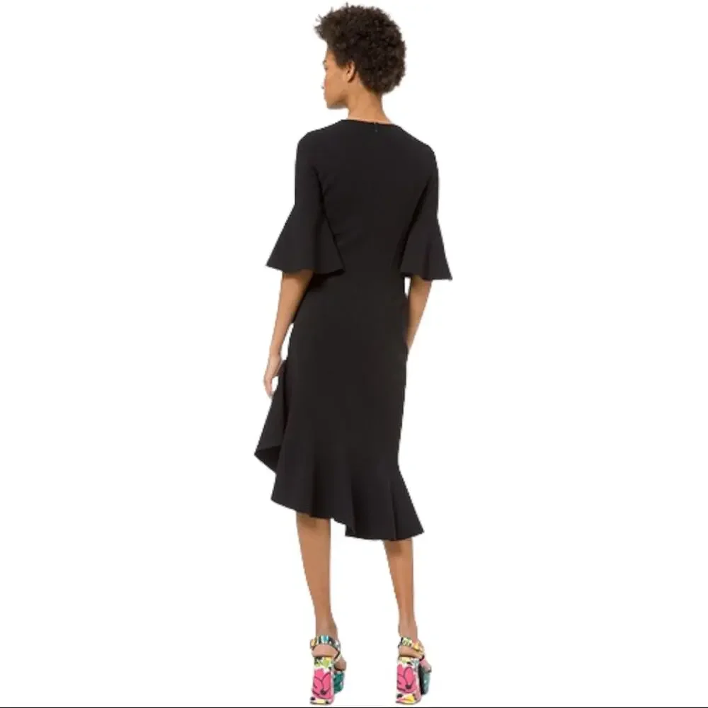 Michael Kors Collection Double-Face Stretch Wool-Crepe Ruffle Dress Black Size 4